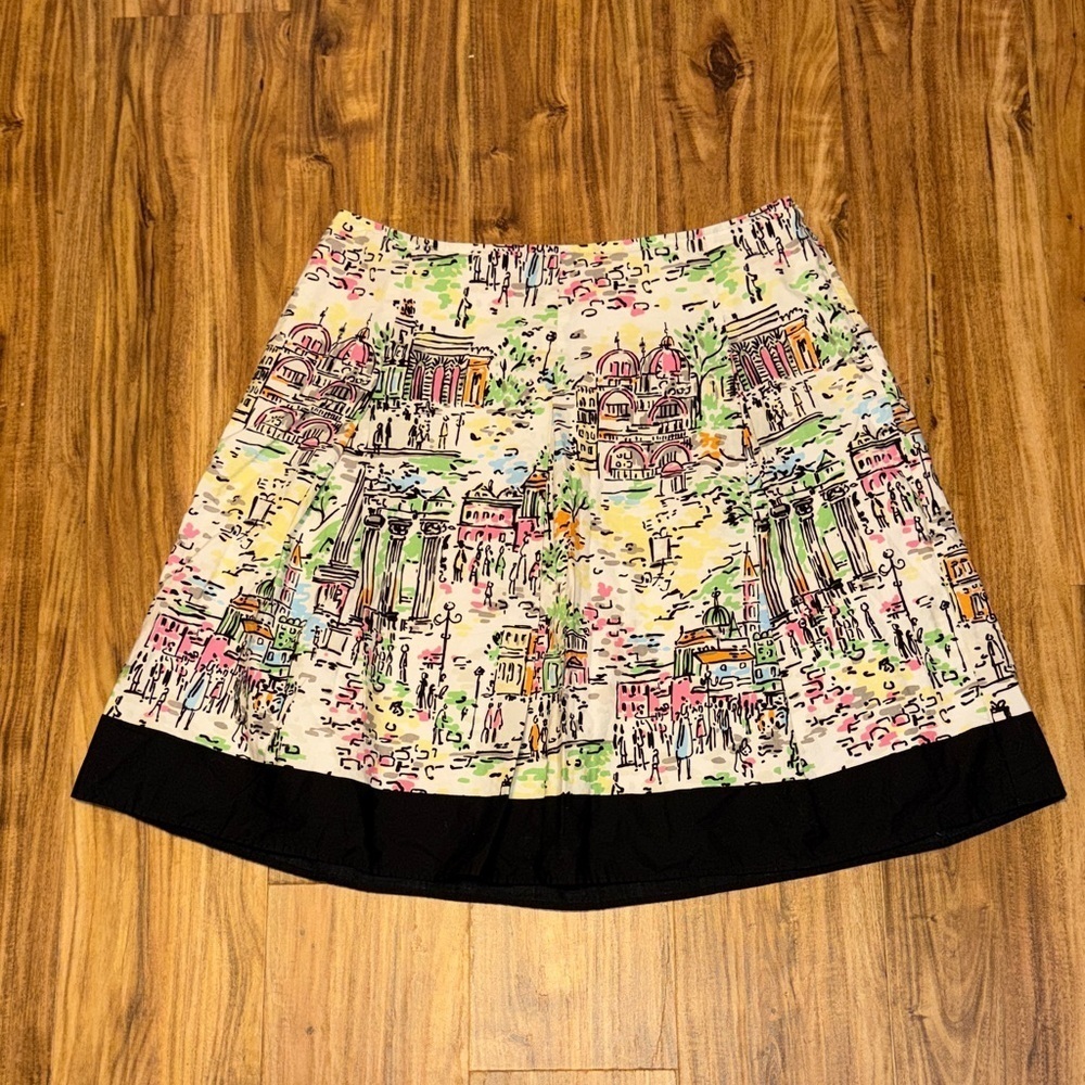 Talbots women 18 XL skirt knee midi white black watercolor print casual business